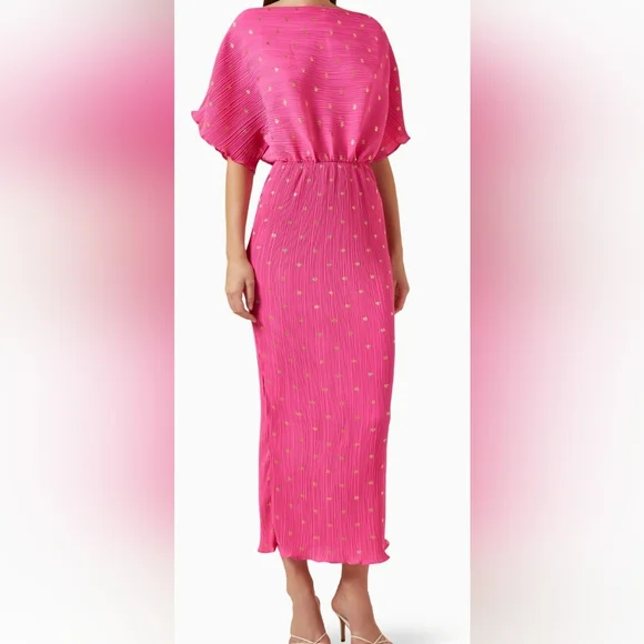 Vici NWT Hot Pink Maxi Dress with Gold Dot Detail Large PTP 22 - Picture 3 of 8